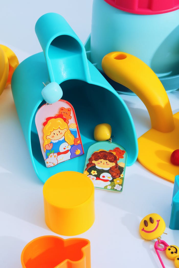 A vibrant assortment of children's toys and crafts, showcasing creativity and fun in a playful setting.